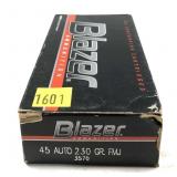 Box of .45 Auto 230-grain FMJ Blazer cartridges,