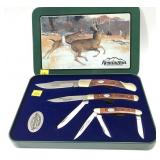 Remington 3-knife collectors set in tin,