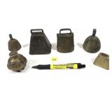 Lot: 6 assorted vintage brass bells