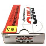 Box of .30-30 WIN 150-grain FNSP PMC cartridges,