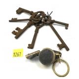 Lot, City of NY F.D. brass whistle and set of 6