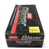 Box of 9mm Luger 115-grain FMJ CCI Blazer