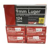 x5- Boxes of 9mm Luger 124-grain FMJ Aquila