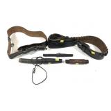 Lot, 3 assorted calls and 2 leather cartridge