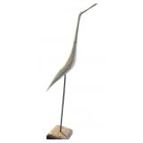 Large wooden carved shorebird signed marked