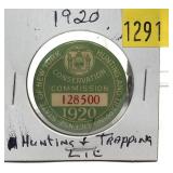 1920 NYS Hunting & Trapping License