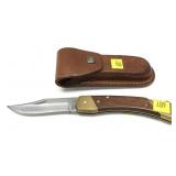 Schrade USA LB7 folding knife with leather case
