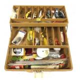Old Pal 1050 plastic tackle box with assorted
