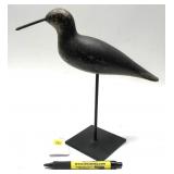 Wooden carved Sandpiper shorebird on metal base