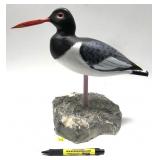 Wooden carved Oyster Catcher shorebird signed Ed