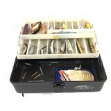 Old Pal plastic tackle box with assorted lures