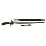 Early short sword with stag handle, etched