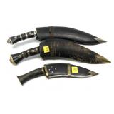Lot, 3 vintage curved blade Indian knifes with