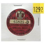 1940 NYS Conservation Special Deer License