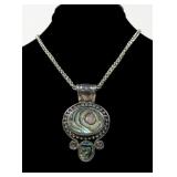 Sterling silver bezel set abalone pendant with 20"