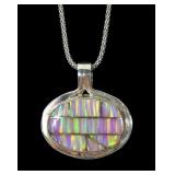 Sterling silver inlaid bezel set pendant with 24"