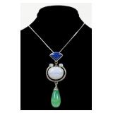 Sterling silver bezel set blue lace agate pendant