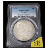 1921 Morgan dollar, PCGS slab certified MS-63