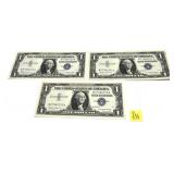 x3- $1 silver certificates, Unc., consecutive