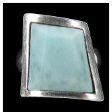 Sterling silver modernist larimar ring, size 7.75,