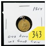 1854 $1 Gold dollar with bail