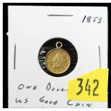 1853 $1 Gold dollar with bail