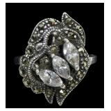 Sterling silver vintage design marquise cut CZ and