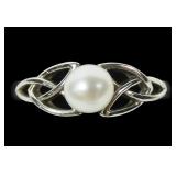 Sterling silver Celtic Trinity Knot pearl ring,