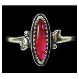 Sterling silver dentil set pink paua ring, new,