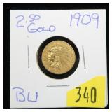 1909 $2.50 Gold Indian Head Quarter Eagle, BU