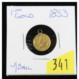 1853 $1 Gold dollar with bail