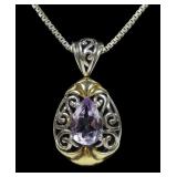Sterling silver and gold wash pear cut amethyst