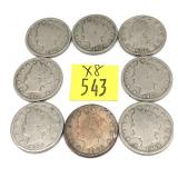 x8- Liberty nickels, mixed dates, -x8 nickels,