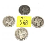 x4- Mercury dimes, -x4 dimes, Sold by the piece,