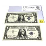 x2- $1 star note silver certificates, series of