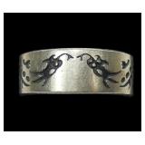 Mexican sterling silver large incised band ring,