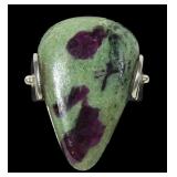 Sterling silver unusual ruby fuchsite ring,