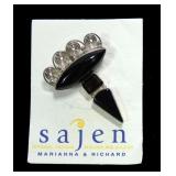 Sajen sterling silver three-stone black onyx
