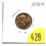 1958-D Lincoln cent, Unc.