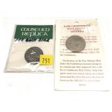1861 Confederate restrike coin and replica