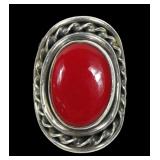 Sterling silver bezel set red stone ring, size 7,