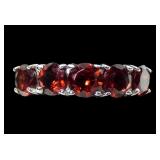 Sterling silver round cut garnet 5-stone ring,