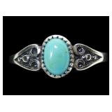 Sterling silver dentil set turquoise ring, size 8