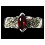 Sterling silver marquise cut garnet ring with