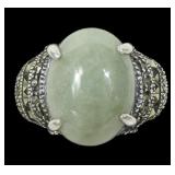 GSJ sterling silver cabochon jade and marcasite