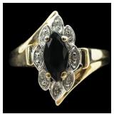 10K Yellow gold marquise cut blue sapphire ring