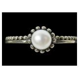 Sterling silver 5mm pearl ring, size 8