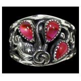 Sterling silver three-stone teardrop pink paua