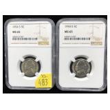 x2- 1954-S nickels, NGC slab certified MS-65 -x2