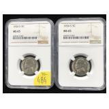 x2- 1954-S nickels, NGC slab certified MS-65 -x2